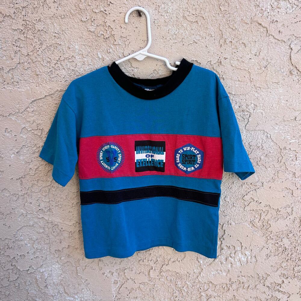 Vintage 80s Kids Graphic Tee Colorblock Invitational Of Excellence Size 7